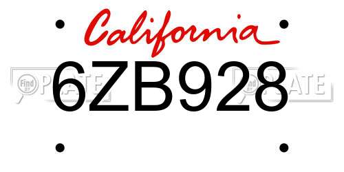 6ZB928 California License Plate