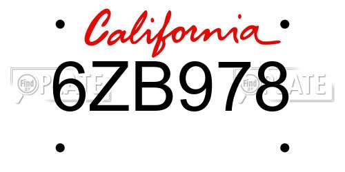 6ZB978 California License Plate