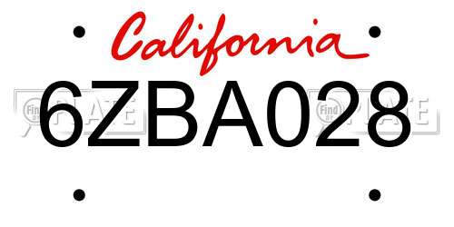 6ZBA028 California License Plate