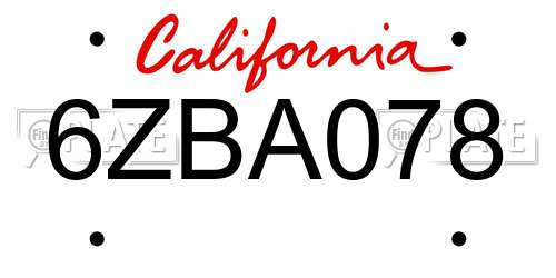 6ZBA078 California License Plate