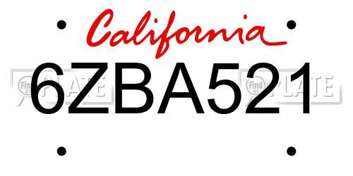 6ZBA521 California License Plate