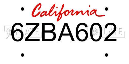 6ZBA602 California License Plate