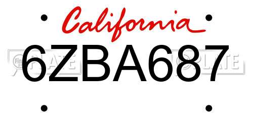 6ZBA687 California License Plate
