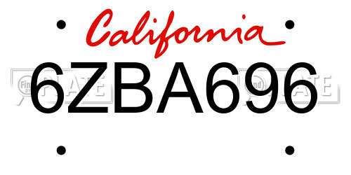 6ZBA696 California License Plate
