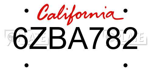 6ZBA782 California License Plate