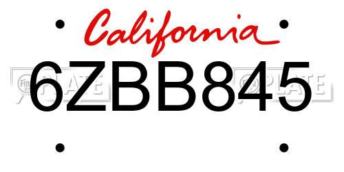 6ZBB845 California License Plate