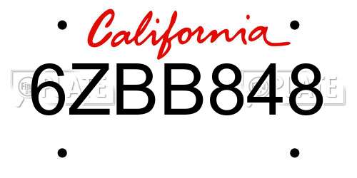 6ZBB848 California License Plate