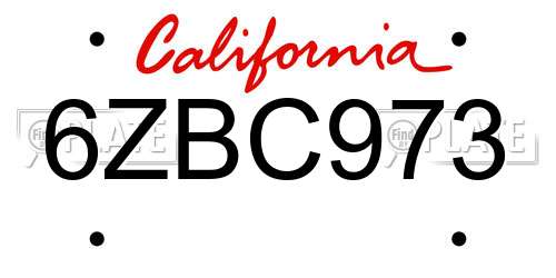 6ZBC973 California License Plate