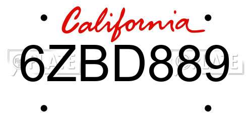 6ZBD889 California License Plate
