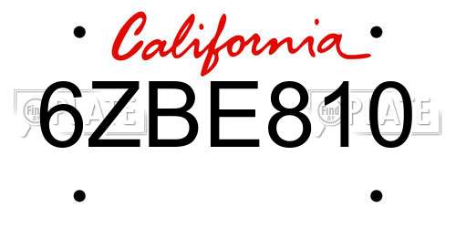 6ZBE810 California License Plate