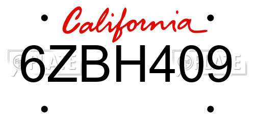 6ZBH409 California License Plate
