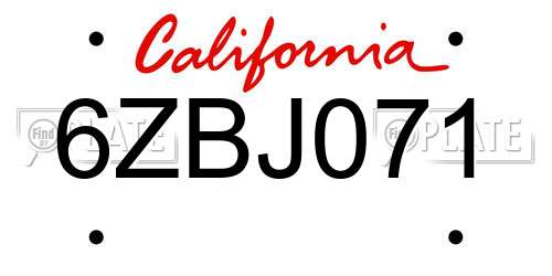 6ZBJ071 California License Plate