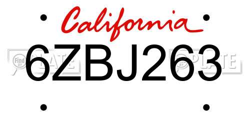 6ZBJ263 California License Plate
