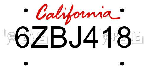6ZBJ418 California License Plate