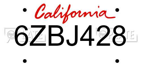 6ZBJ428 California License Plate