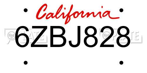 6ZBJ828 California License Plate