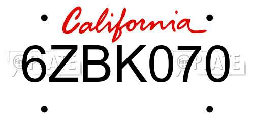 6ZBK070 California License Plate