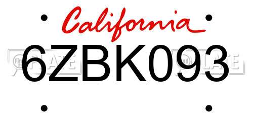 6ZBK093 California License Plate