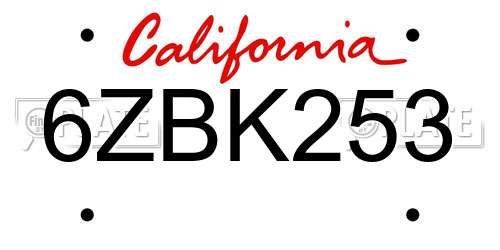 6ZBK253 California License Plate