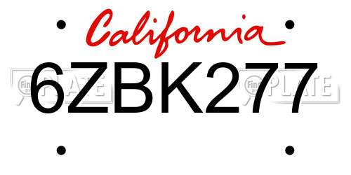 6ZBK277 California License Plate