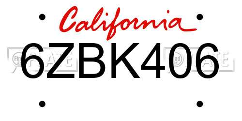 6ZBK406 California License Plate