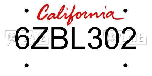 6ZBL302 California License Plate