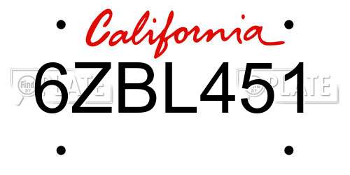 6ZBL451 California License Plate