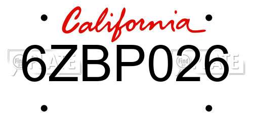 6ZBP026 California License Plate