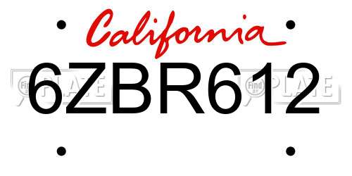 6ZBR612 California License Plate