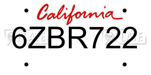 6ZBR722 California License Plate