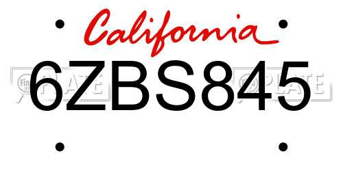 6ZBS845 California License Plate