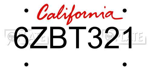 6ZBT321 California License Plate