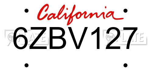 6ZBV127 California License Plate