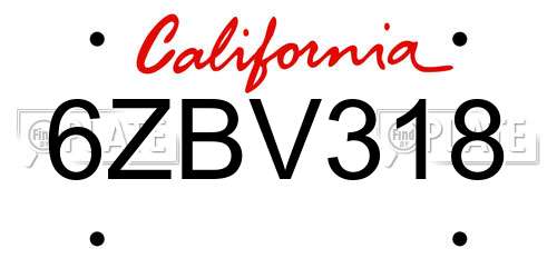 6ZBV318 California License Plate