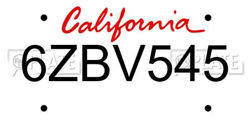 6ZBV545 California License Plate