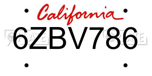 6ZBV786 California License Plate