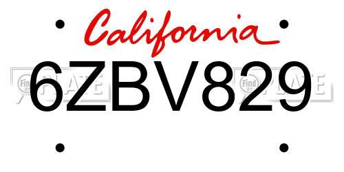 6ZBV829 California License Plate