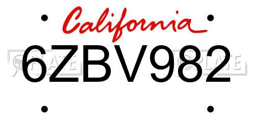 6ZBV982 California License Plate