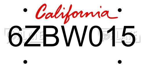 6ZBW015 California License Plate