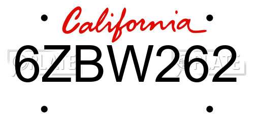 6ZBW262 California License Plate