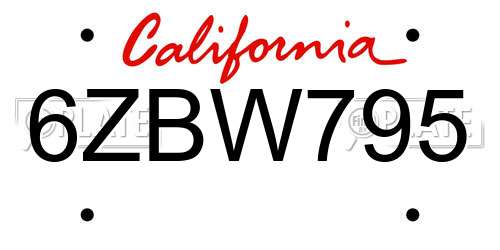 6ZBW795 California License Plate