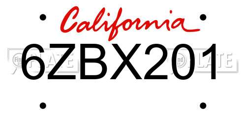 6ZBX201 California License Plate