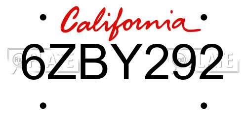 6ZBY292 California License Plate