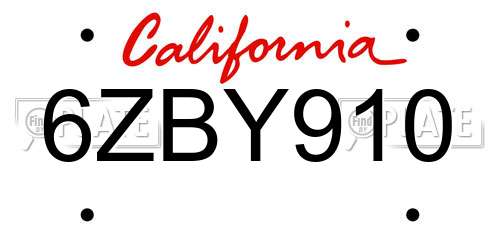 6ZBY910 California License Plate