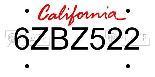 6ZBZ522 California License Plate