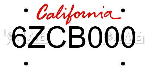 6ZCB000 California License Plate