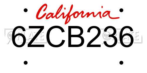 6ZCB236 California License Plate