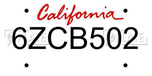 6ZCB502 California License Plate