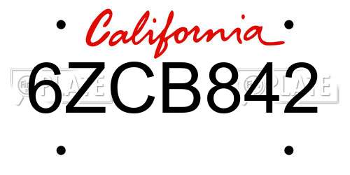 6ZCB842 California License Plate
