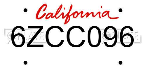 6ZCC096 California License Plate
